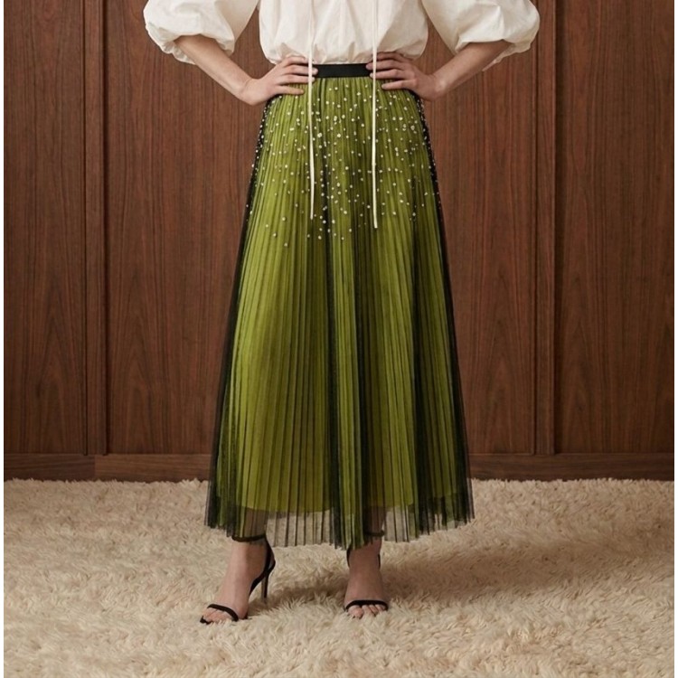 FALDA MIDI VERDE TULL NEGRO