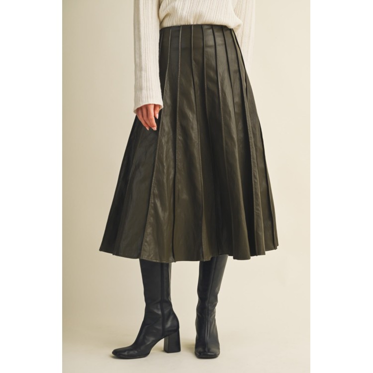 FALDA OLIVO MIDI VINIPIEL