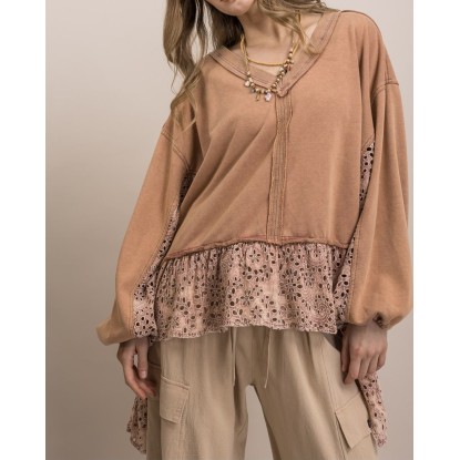 SUDADERA CORAL CON ENCAJES BAJOS