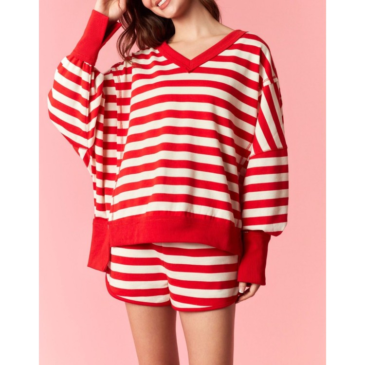 HOODIE LINES BCO/ROJO