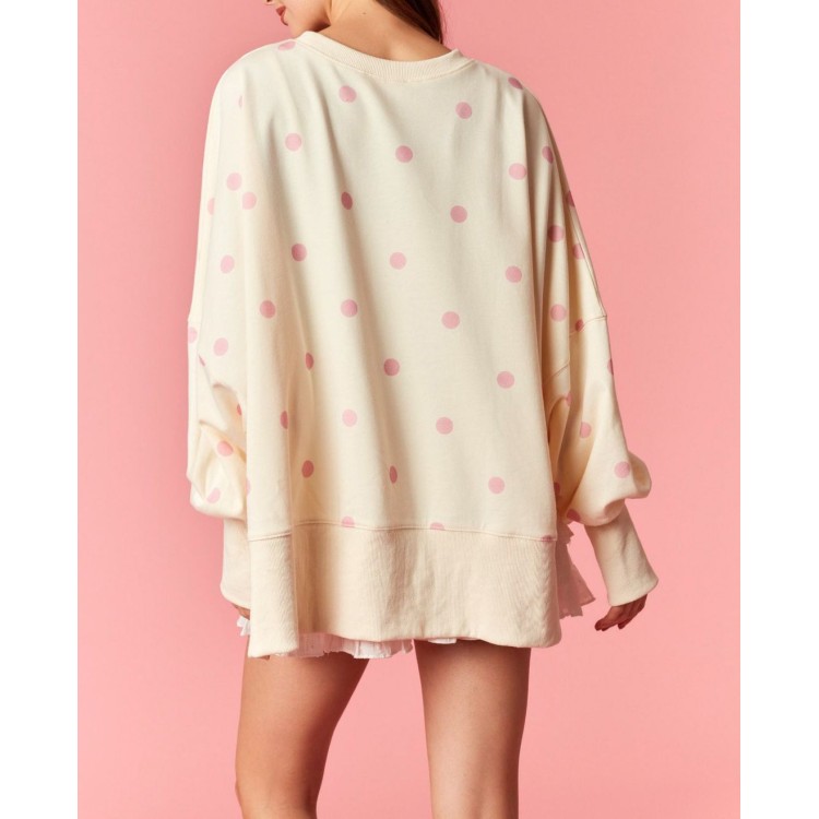 HOODIE BEIGE POLKA ROSA
