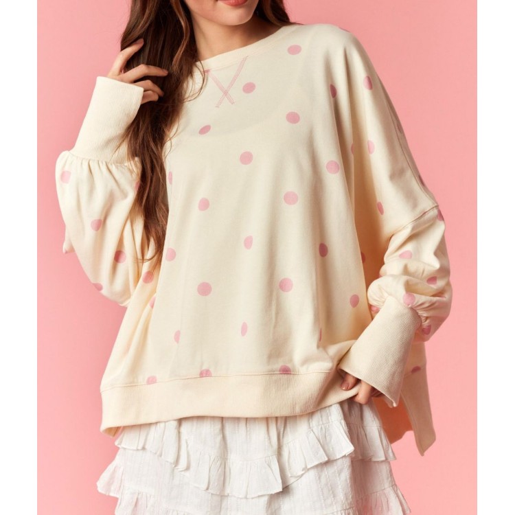 HOODIE BEIGE POLKA ROSA