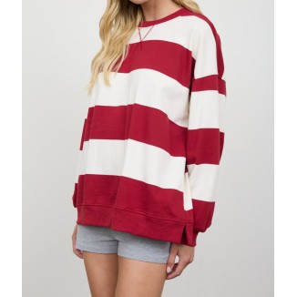 SUDADERA ROJA RAYAS BCO