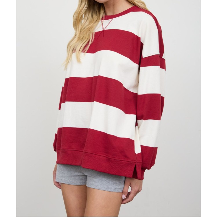 SUDADERA ROJA RAYAS BCO