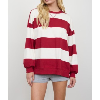 SUDADERA ROJA RAYAS BCO