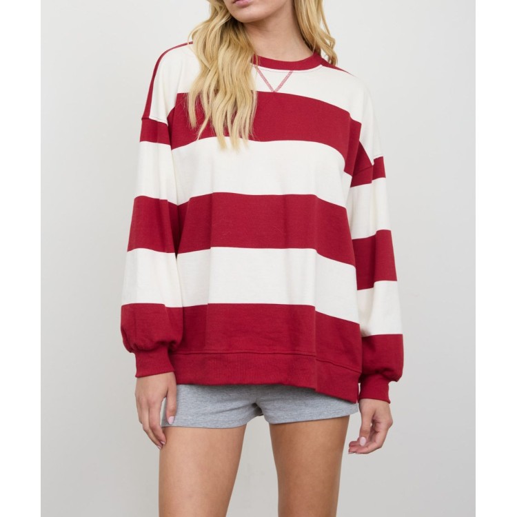 SUDADERA ROJA RAYAS BCO