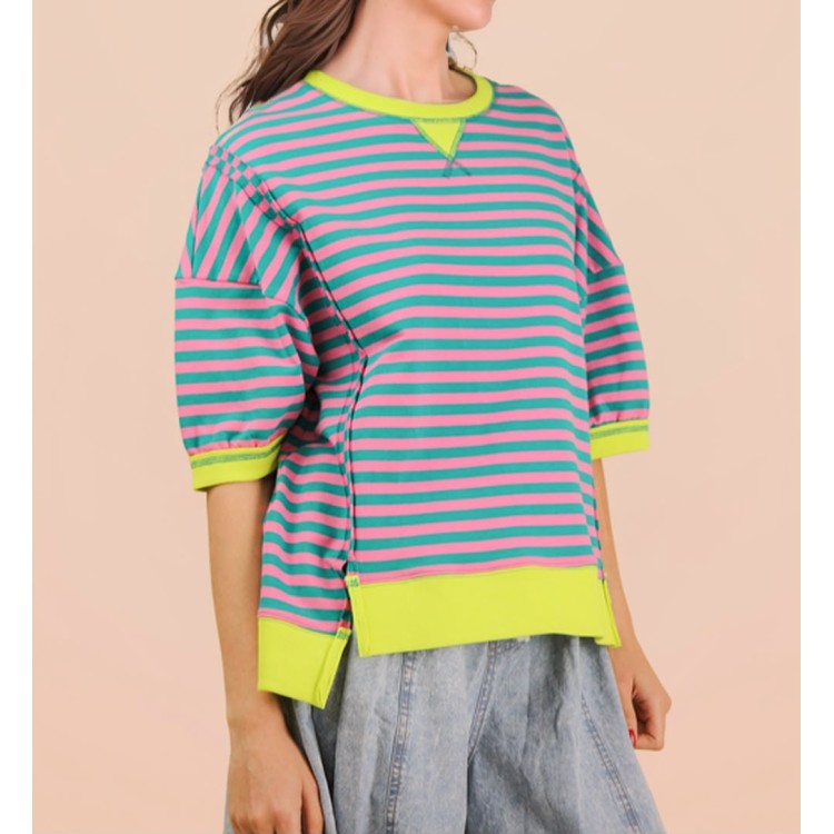 TSHIRT NEON RAYAS CREMA