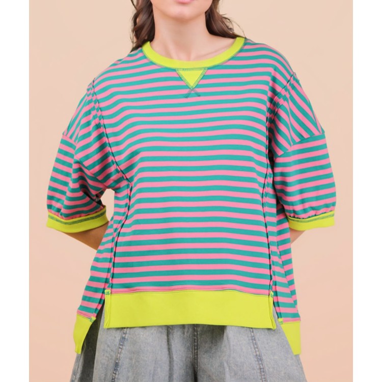 TSHIRT NEON RAYAS CREMA