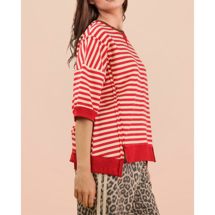 TSHIRT ROJA RAYAS CREMA
