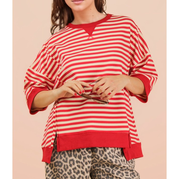 TSHIRT ROJA RAYAS CREMA
