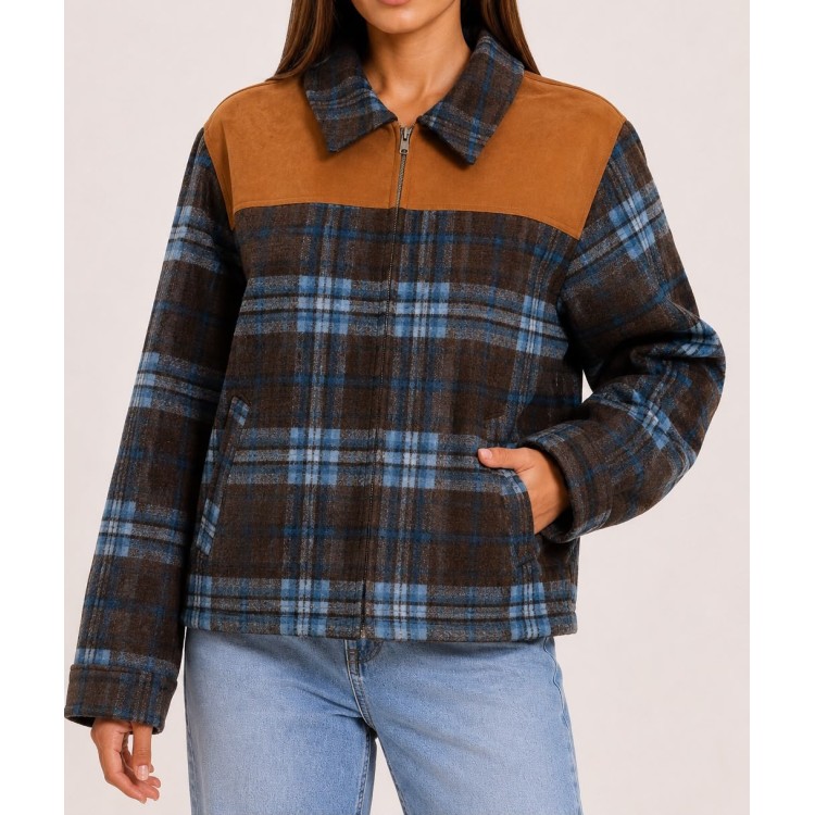 JACKET CUADROS CAFE AZUL