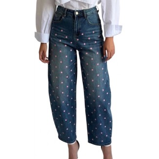 JEANS DENIM POLKA ROSA