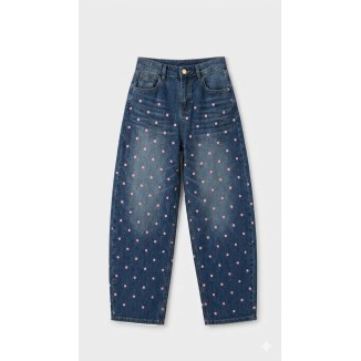 JEANS DENIM POLKA ROSA