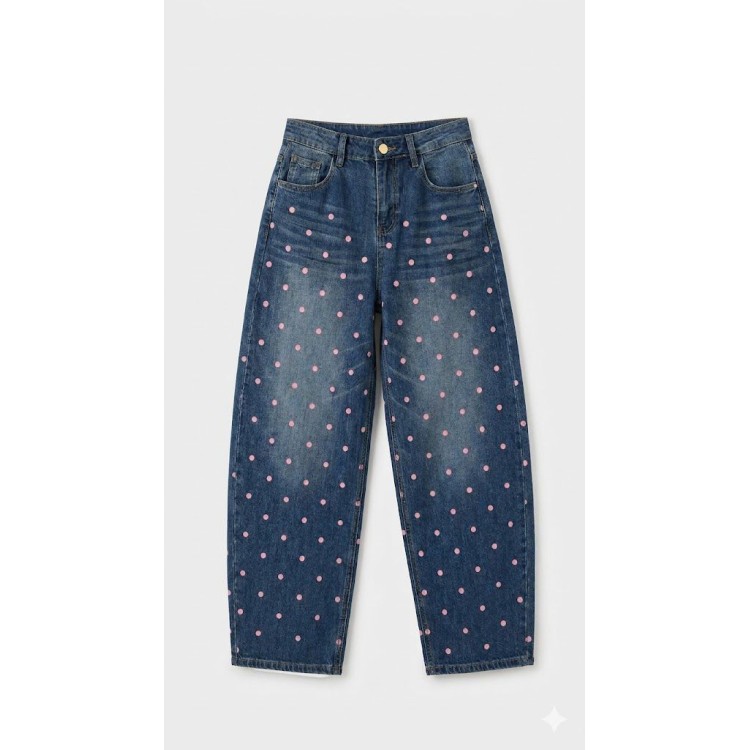 JEANS DENIM POLKA ROSA