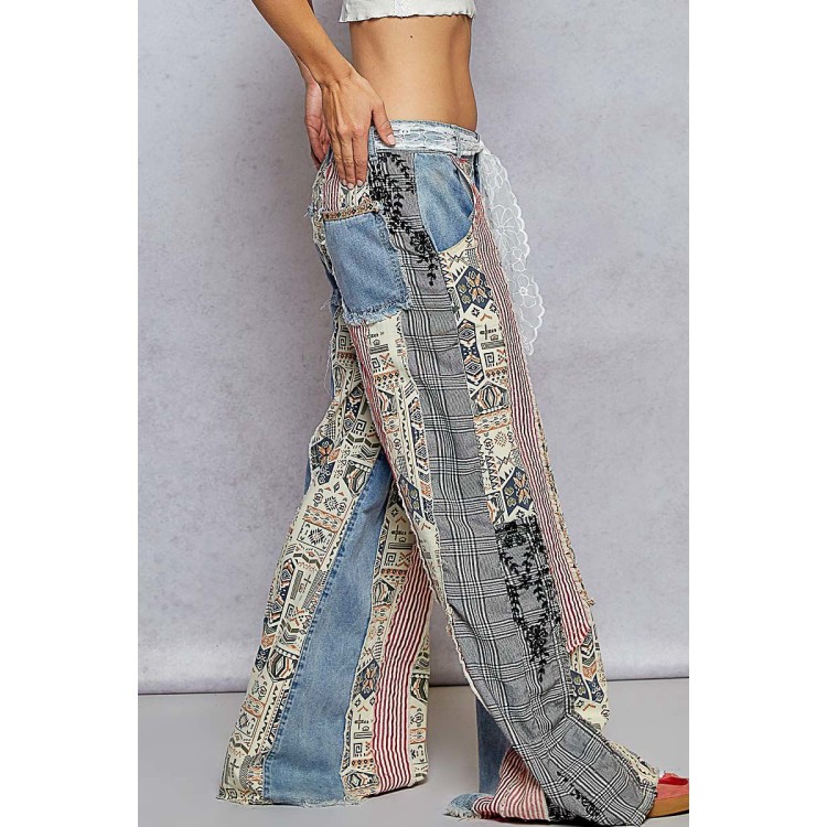 JEANS MIX TEXTIL FLORES