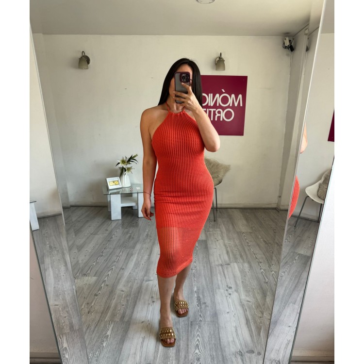 VESTIDO LARGO TEJIDO NARANJA