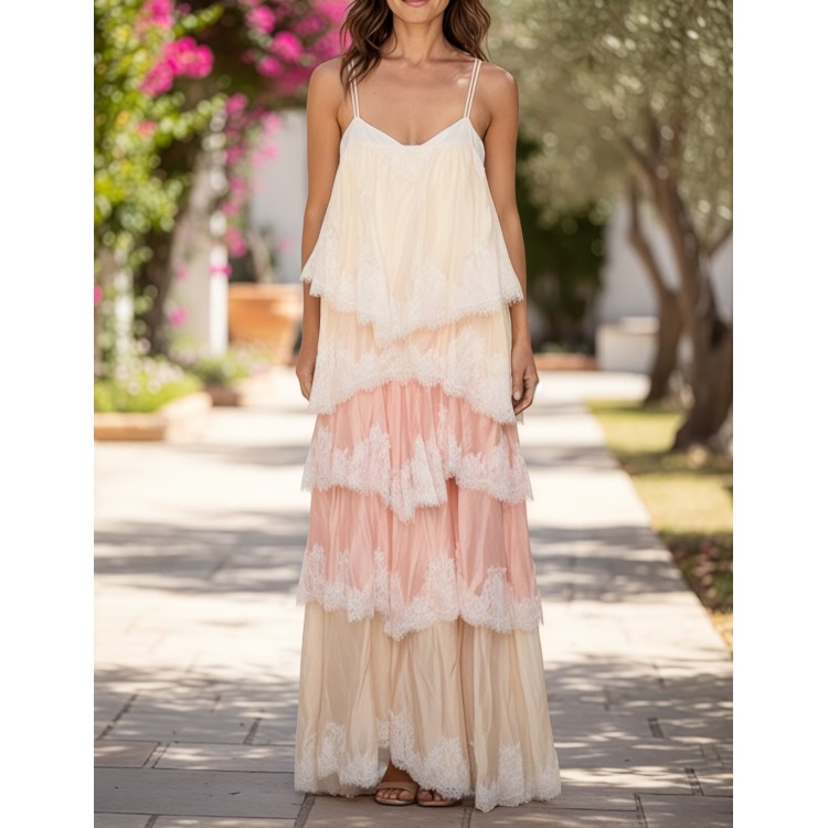 MAXIVESTIDO PASTEL STRAPLES OLANES
