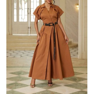MAXIVESTIDO CAFE CINTO NEGRO