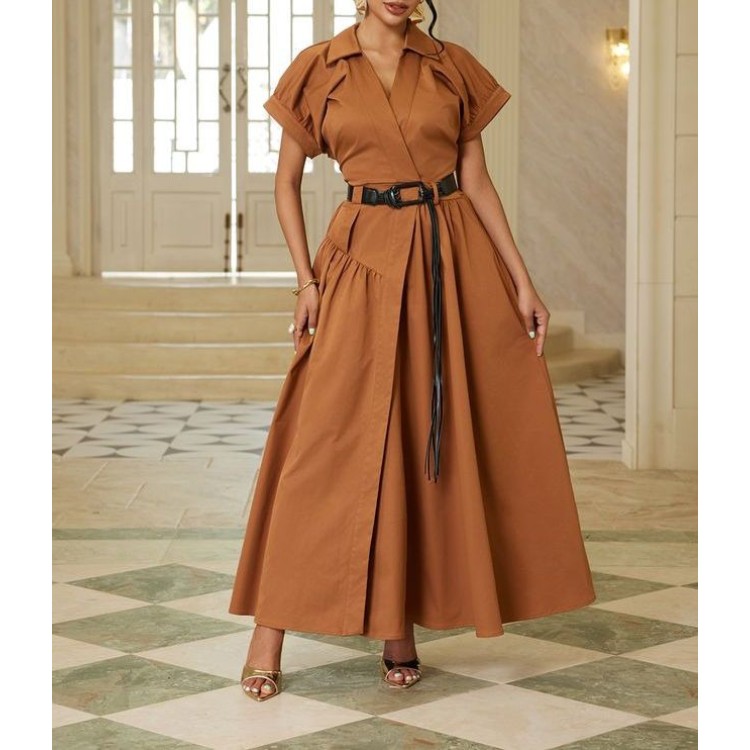 MAXIVESTIDO CAFE CINTO NEGRO