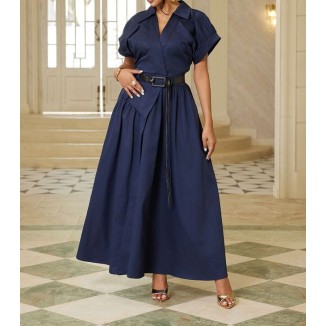 MAXIVESTIDO MARINO CINTO NEGRO