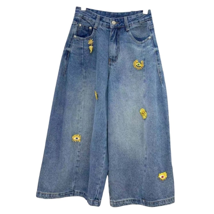 MAXIPANTALON DENIM AZUL BROCHES