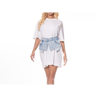 DRESS TSHIRT BLANCA ENCAJE CINTO DENIM