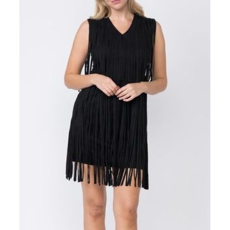 VESTIDO CORTO FLECOS NEGRO