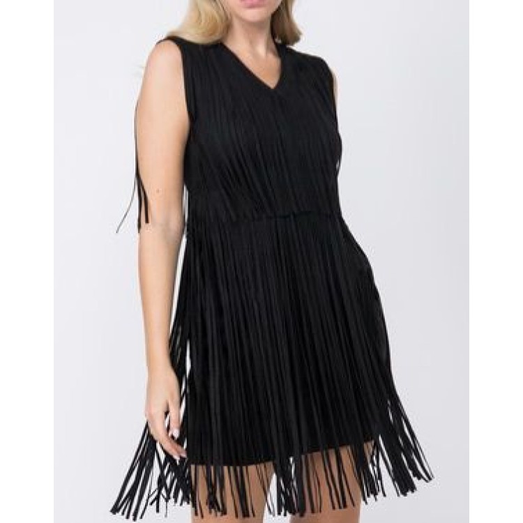 VESTIDO CORTO FLECOS NEGRO