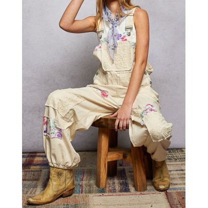 OVEROL CREMA FLORAL CROCHET