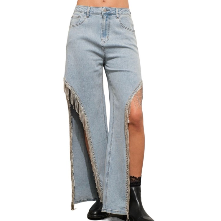 JEANS DENIM ESCOTE FLECOS 