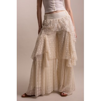 PANTALON CREMA ENCAJES VUELOS