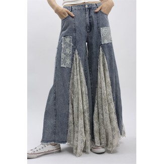 PANTALON MAXI ENCAJE DENIM