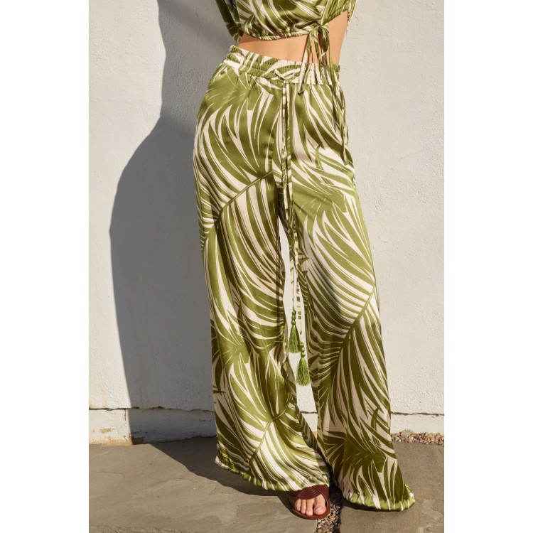 PANTALON SATIN PALMERAS VERDE
