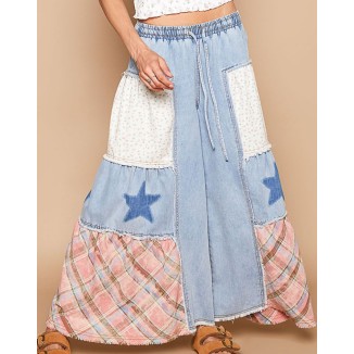 PANTALON MAXI PARCHES DENIM