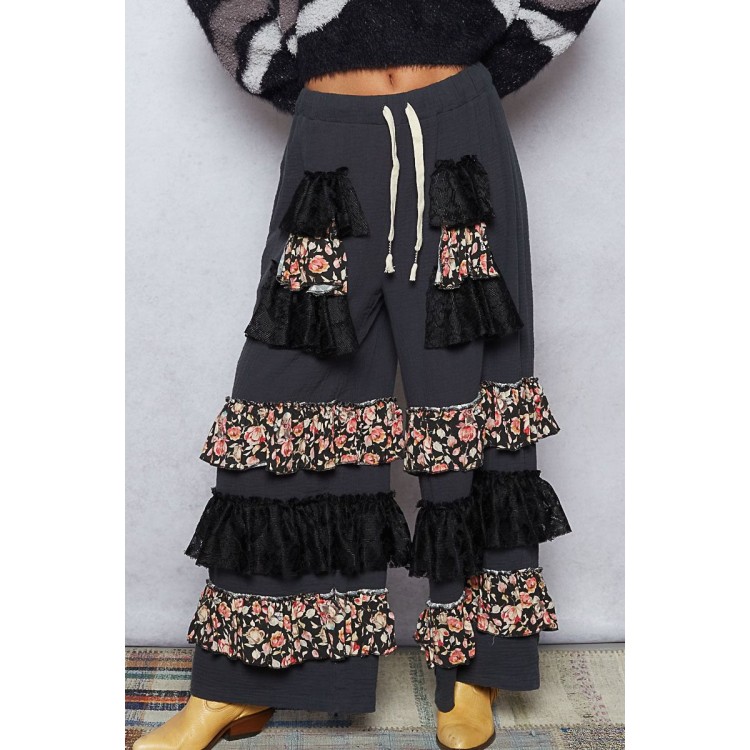 PANTALON MAXI NEGRO OLANES FLOR