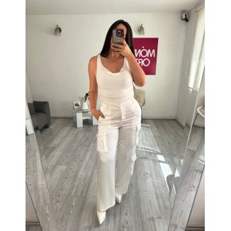 PANTALON CARGO SATIN IVORI 