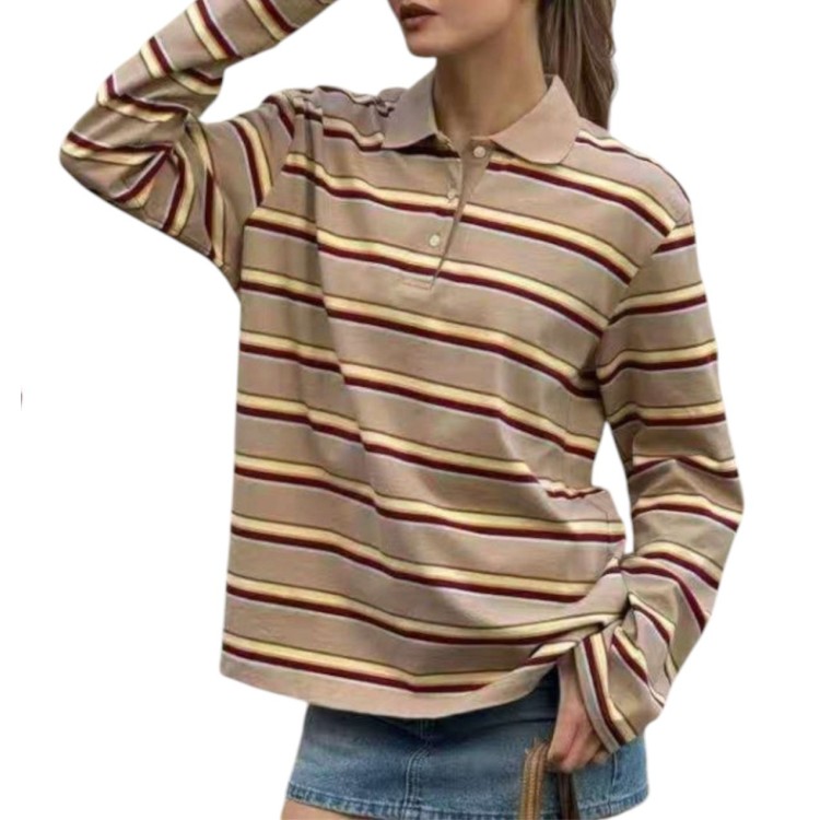 POLO MANGA LARGA BEIGE RAYAS