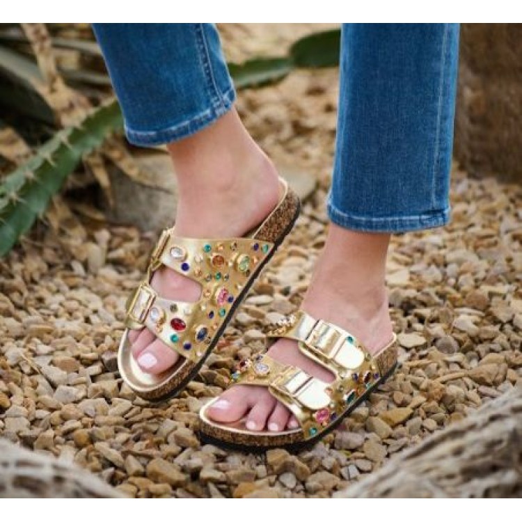 SANDALIAS ORO CRISTALES 