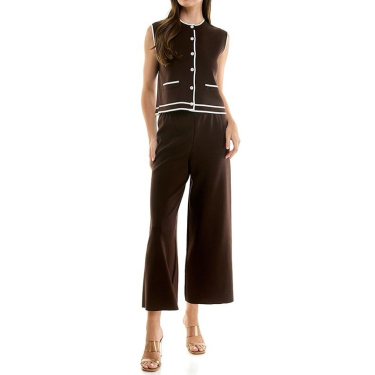 SET CHALECO PANTALON DE PUNTO CAFE