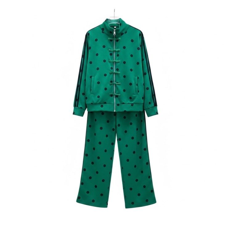 SET PANTS VERDE POLKA