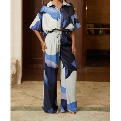 SET AZUL ESTAMPADO FLOR