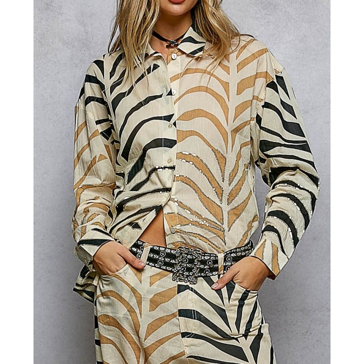 SET BLUSA PANTALON CAFE ZEBRA