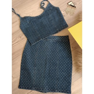 SET FALDA MINI DENIM CRISTAL