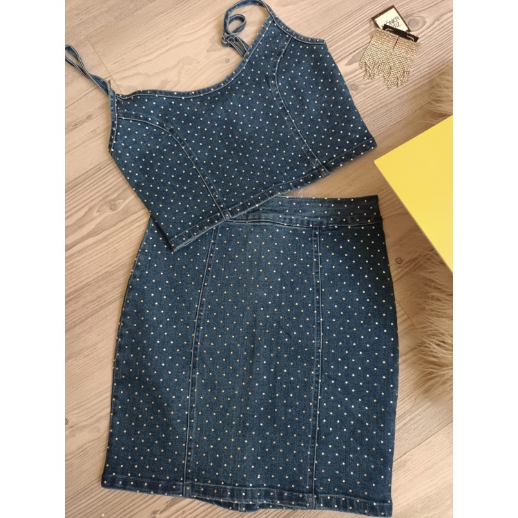 SET FALDA MINI DENIM CRISTAL