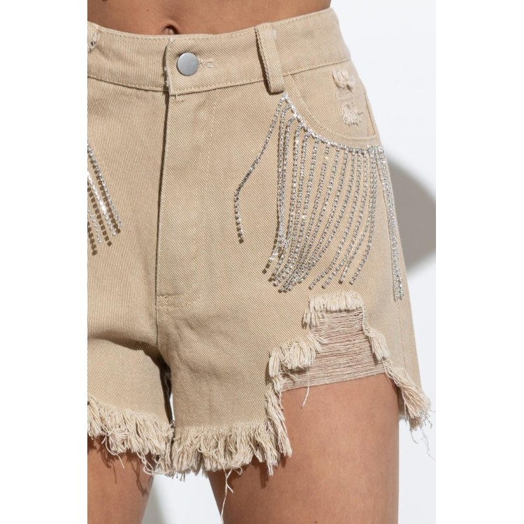 SHORT DENIM NUDE FLECOS CRISTAL