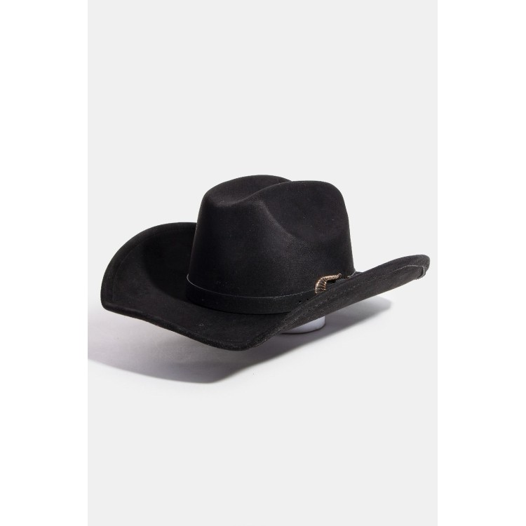SOMBRERO NEGRO HERRAJE DORADO METALICO