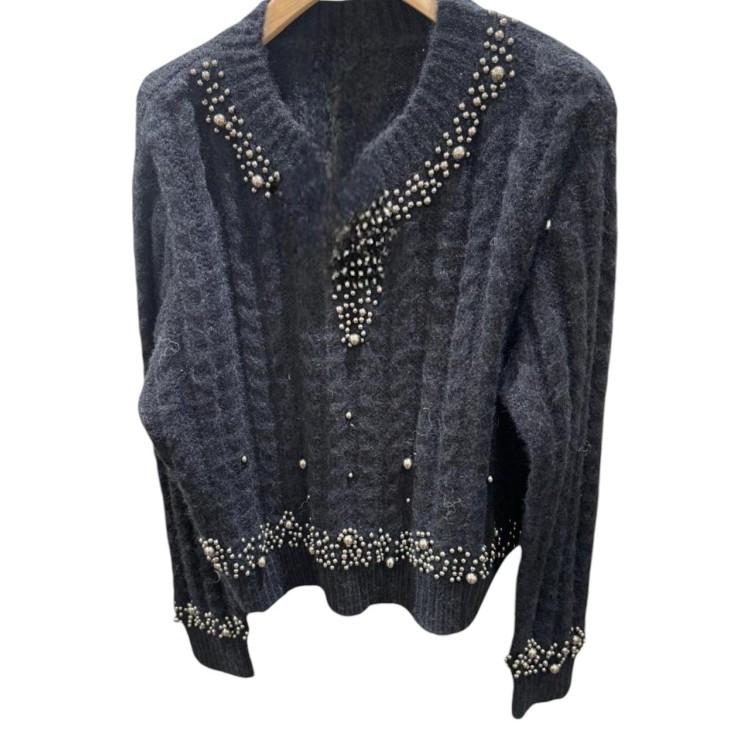 SWEATER DE PUNTO PERLAS TRENZA NEGRO 