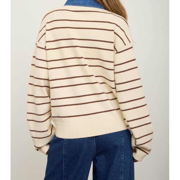 SWEATER BEIGE CUELLO DENIM