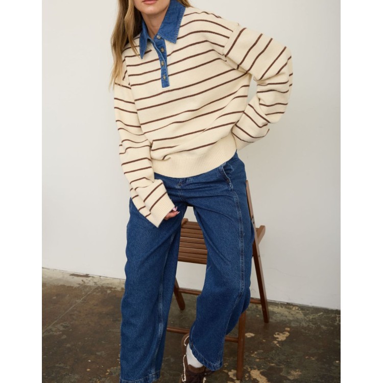 SWEATER BEIGE CUELLO DENIM