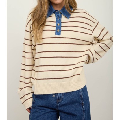 SWEATER BEIGE CUELLO DENIM